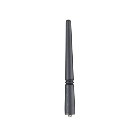 Black antenna with straight, cylindrical design and ribbed grip section