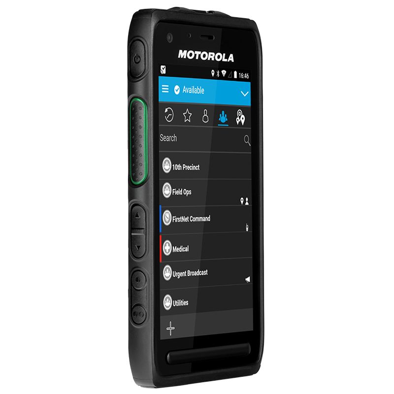 Sterke smartphone met functie-apps op zwart omhulsel.