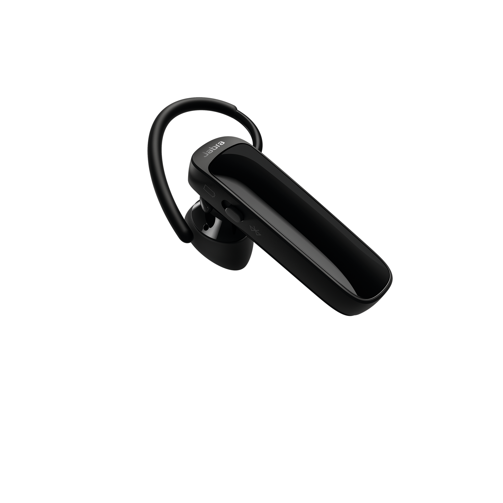 Glanzend zwart Bluetooth-headset met oordopje.