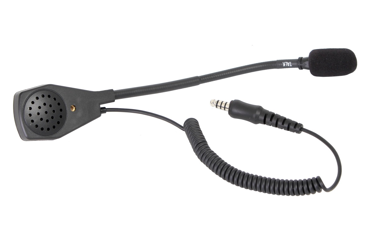 Black headset microphone with 3.5mm jack and flexible microphone arm.