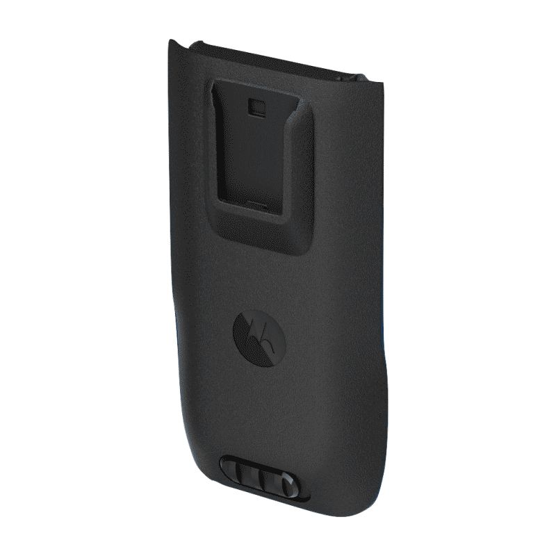 Batterie en plastique noir avec couvercle amovible et bords arrondis.