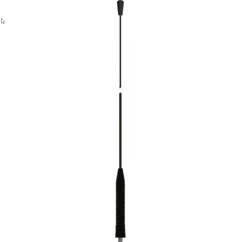 Zwarte telescopische antenne met rubberen kern.