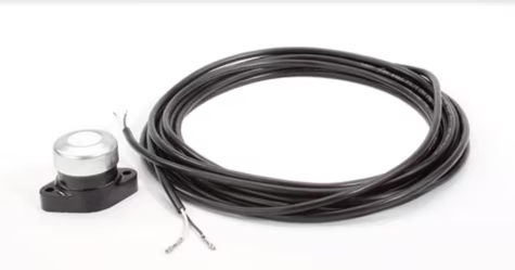 Long black cable with metal cap and two exposed wire ends.