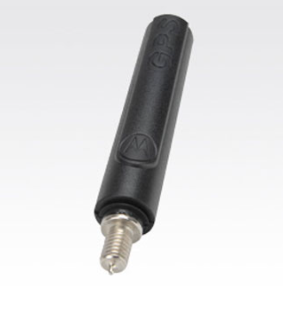 Black GPS antenna with screw thread connector.