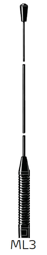 7000-00540600_pro_01.jpg Zwarte telescoopantenne met geribbelde greep, tekst 'ML3' eronder.
