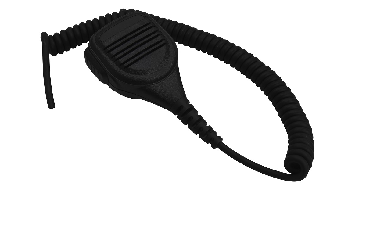 Zwart handmicrofoon met spiraalkabel