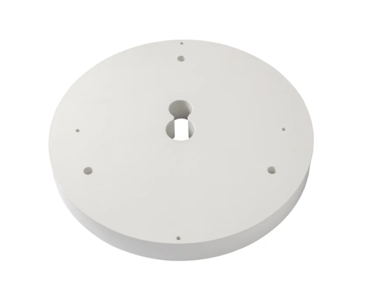 Rond wit montage-accessoire met meerdere schroefgaten.