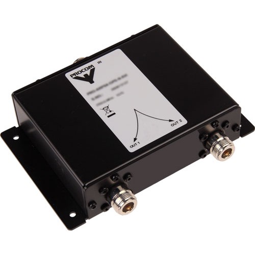 Black network splitter with two outputs and labeling