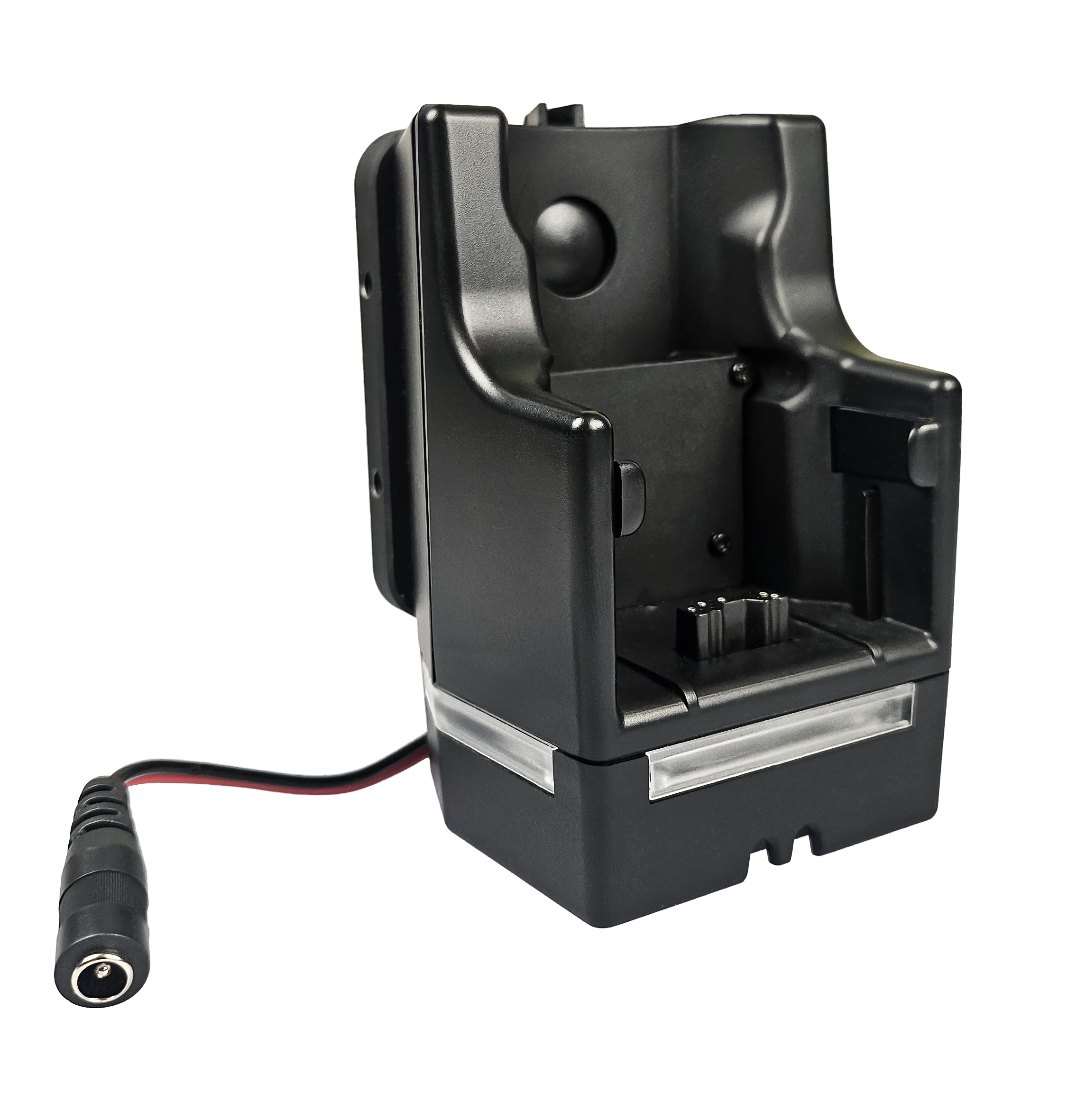 Station de charge électrique noire avec connecteur câble.