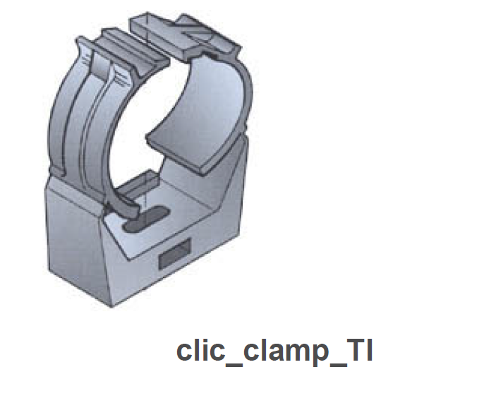 Gray mounting clamp with rectangular base, open clamping mechanism.