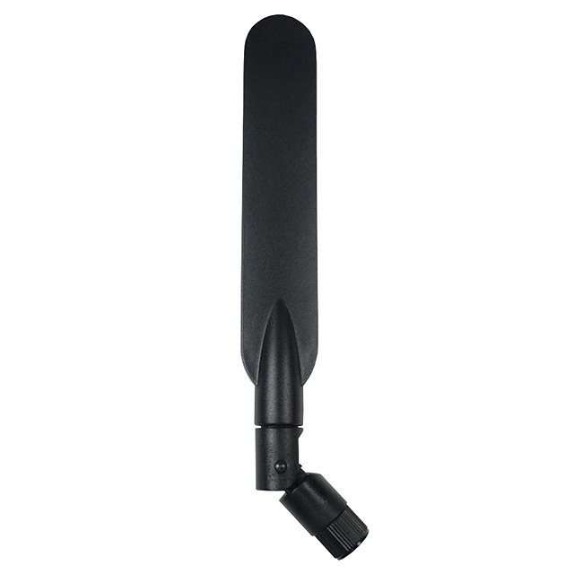 Antenne noire amovible avec connecteur articulé en bas.