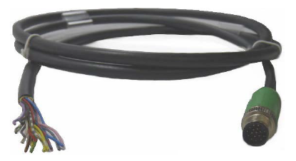 Black cable with green connector and open wires at the other end.