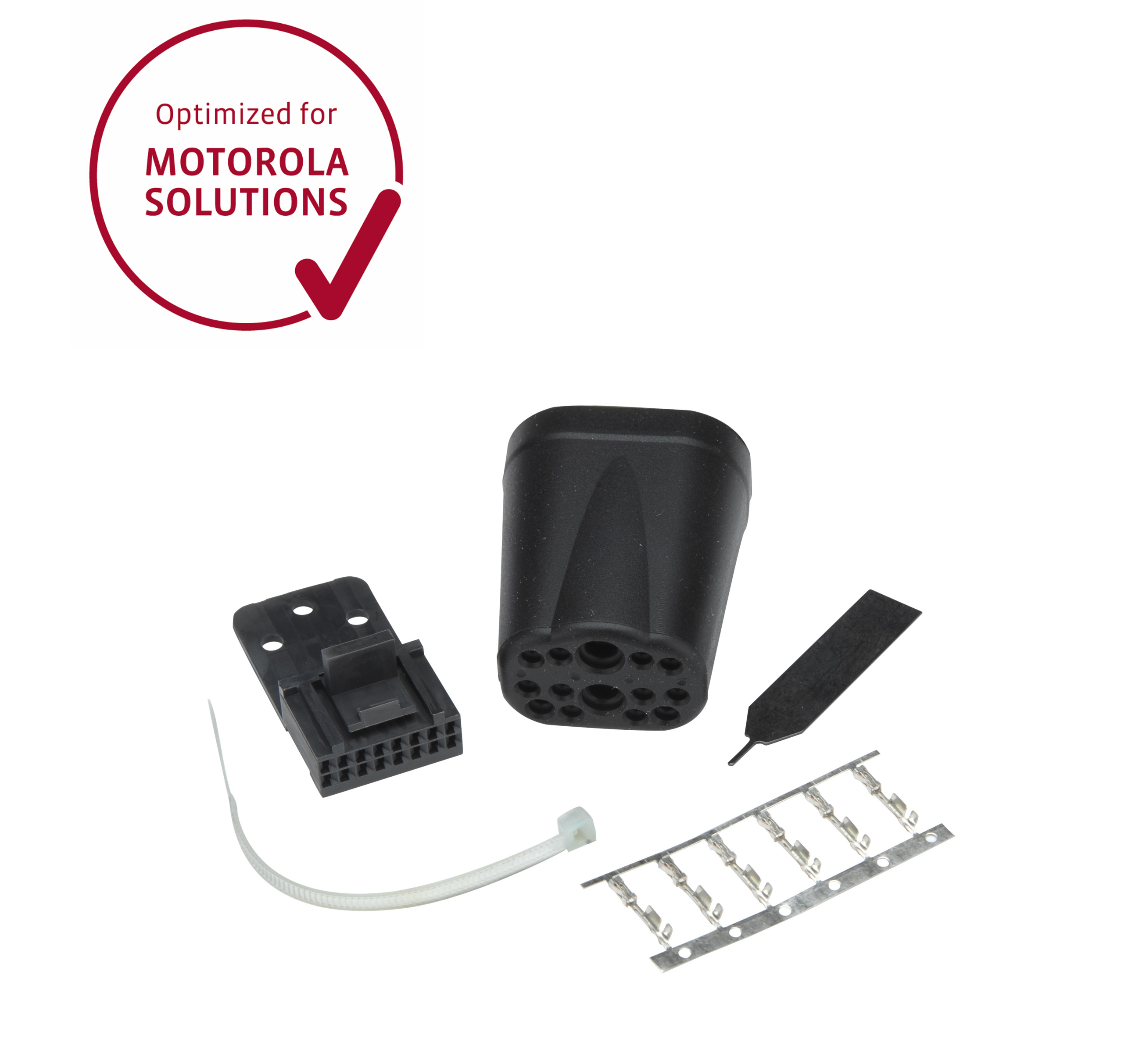 Composants électroniques, collier de serrage, contacts métalliques.