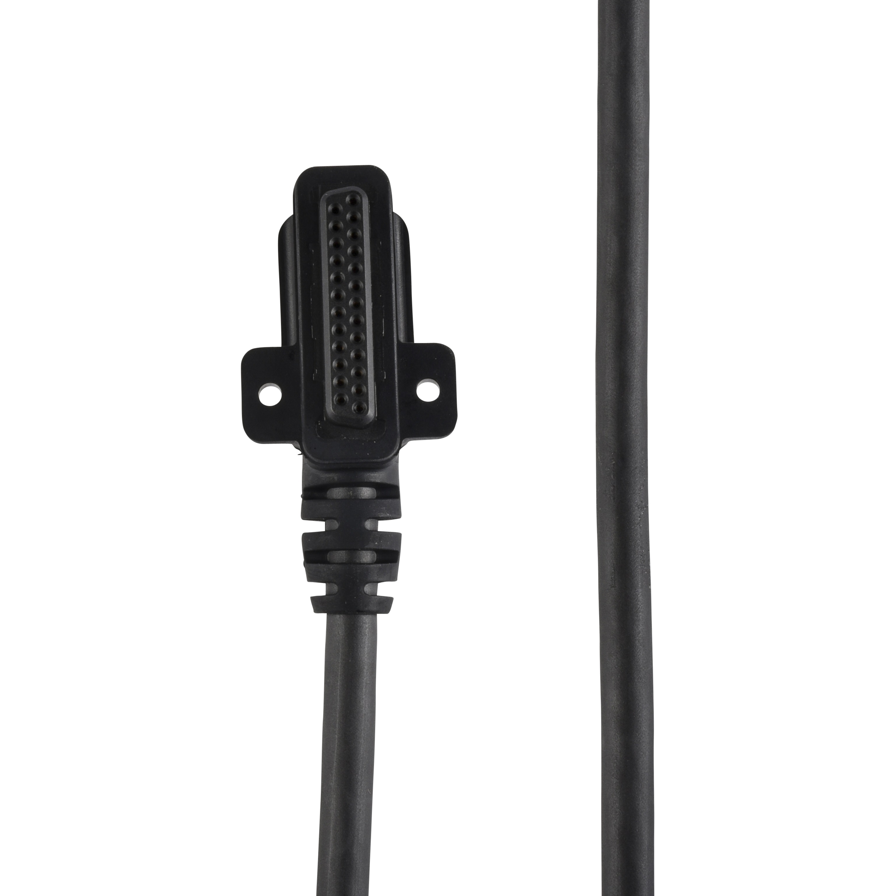 Zwart kabel met rechthoekige stekker met meerdere pinnen.