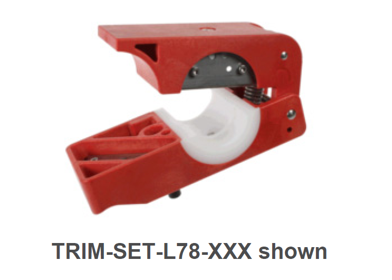 Red plastic cutting tool with integrated blade mechanism