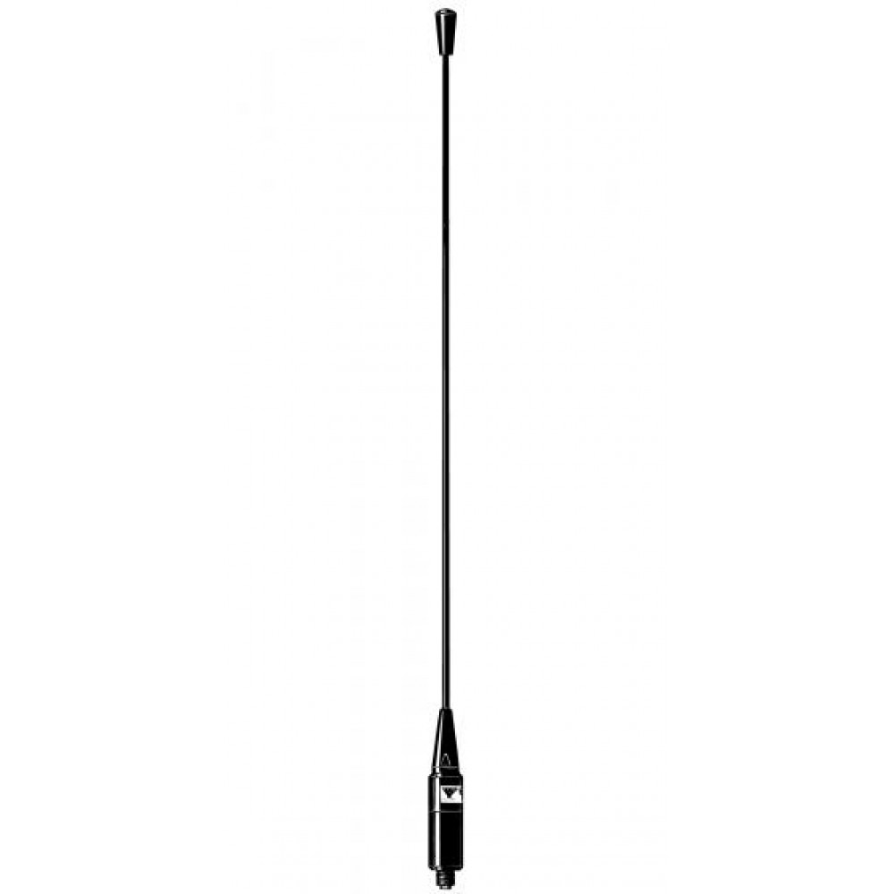 Long black car antenna with thin rod and wider base.