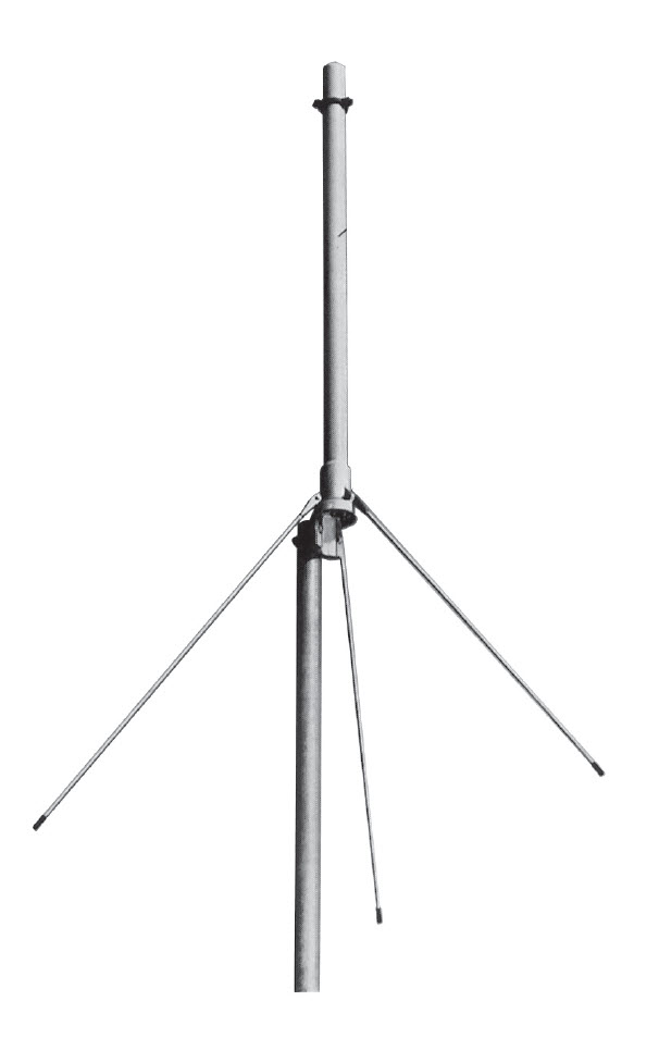 Poteau métallique vertical avec trois supports inclinés.