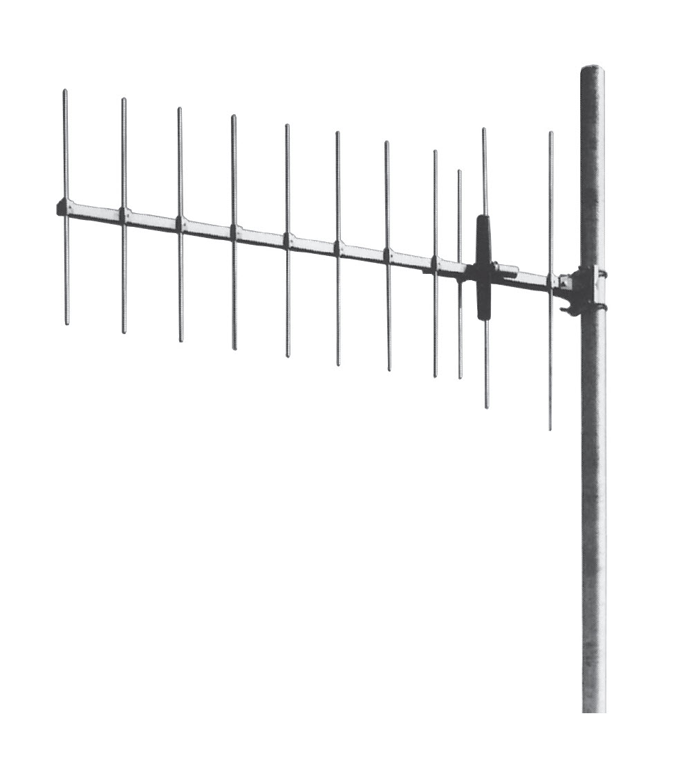 Yagi antenna with multiple elements on a mast.