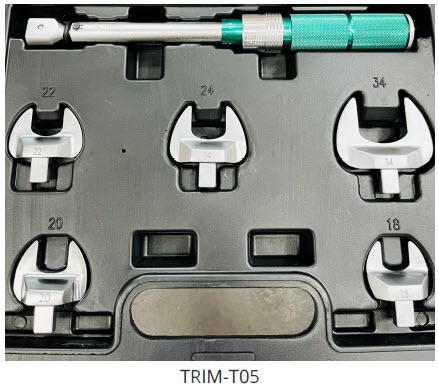 Toolkit with torque wrench and five attachments of various sizes.
