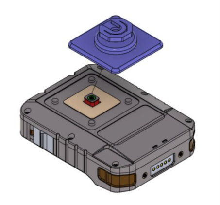 Technische tekening van een rechthoekig apparaat met afneembaar deksel.