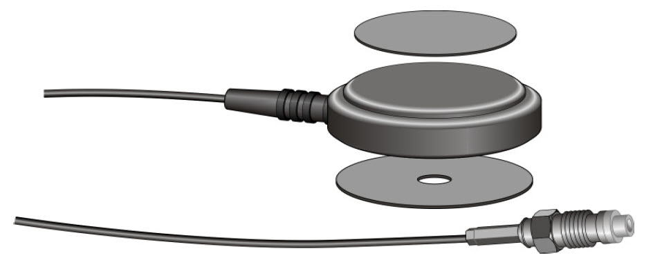 Electronic sensor with cable and mounting parts.