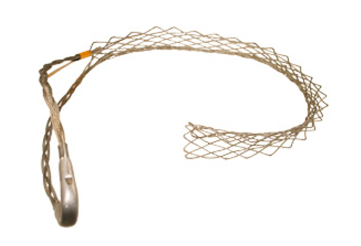 Metal mesh in a loop shape with a handle, used for gripping cables.