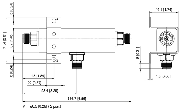 Technische tekening van een cilindrisch onderdeel met afmetingen in millimeters en inches.