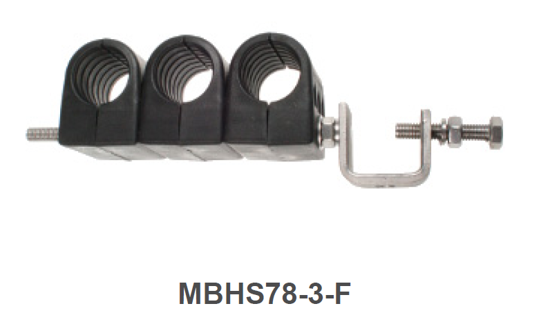 Cable holder with three slots and metal clamp, model MBHS78-3-F.