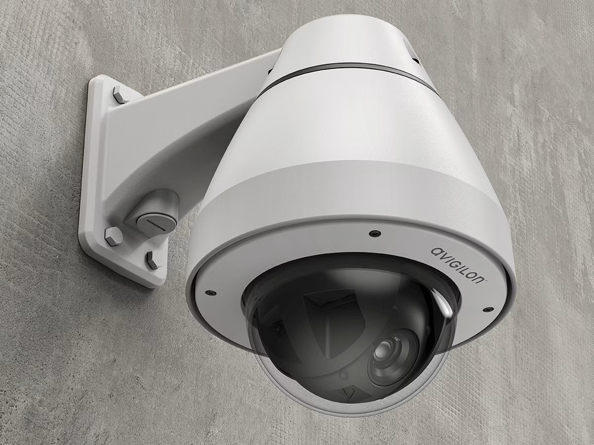 Wall-mounted dome surveillance camera.