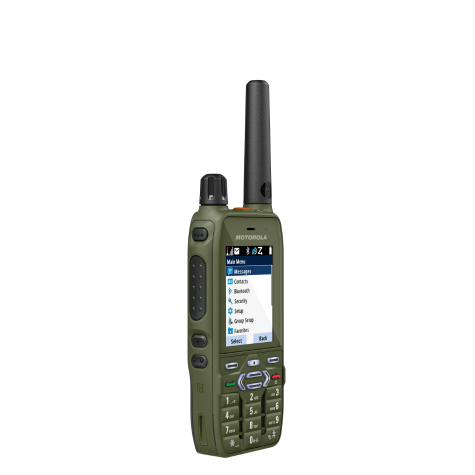 Radio device with display, green, antenna on top