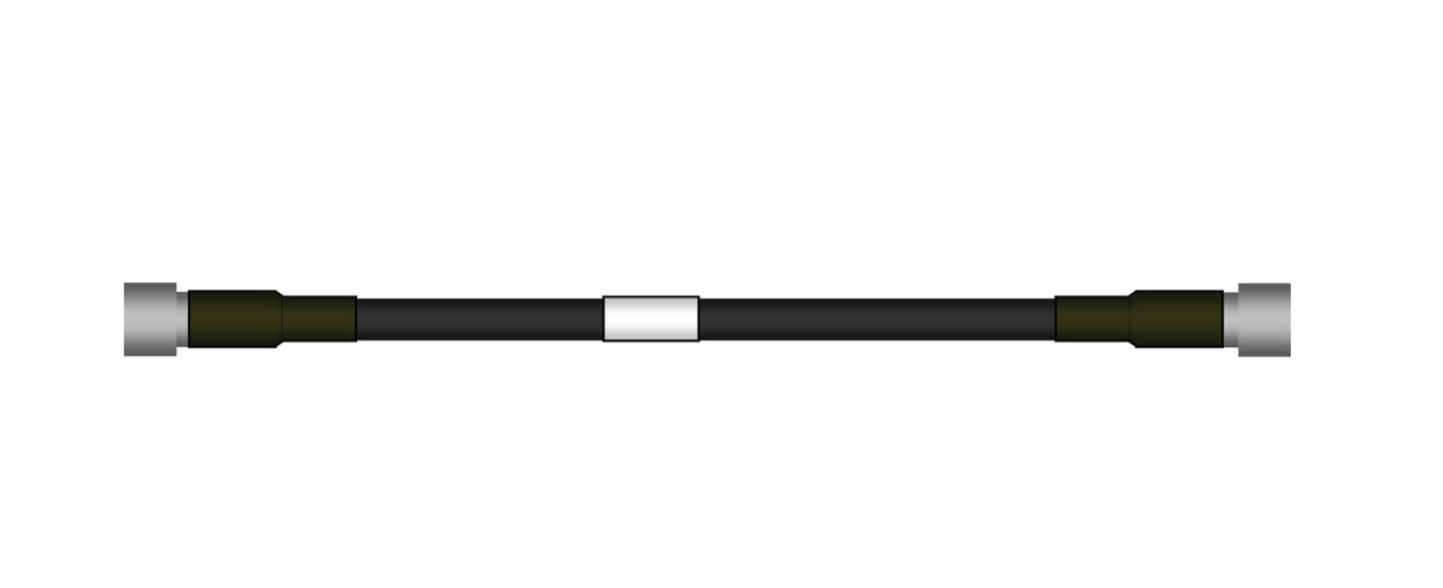Zwart kabel met zilveren connectoren aan beide uiteinden.