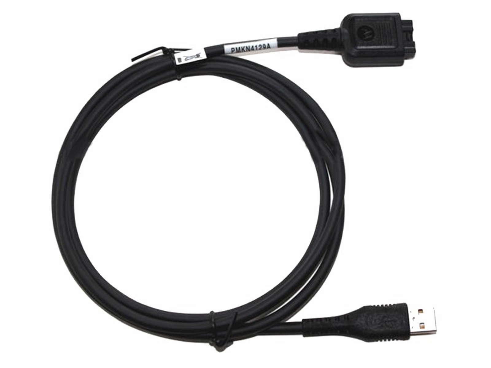 Câble USB noir avec connecteur propriétaire.