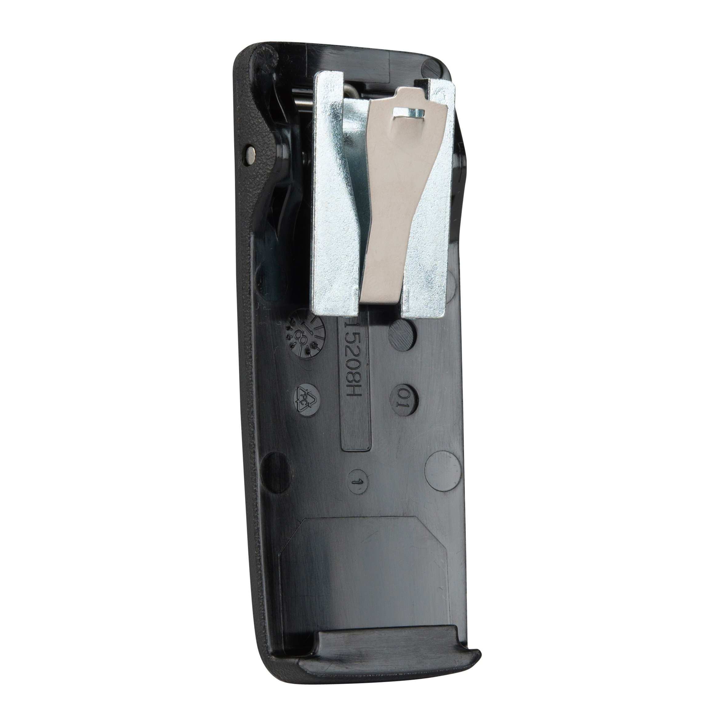Black plastic handle with metal clip, spare part.
