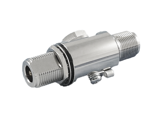 Clapet anti-retour en métal chromé avec levier latéral.