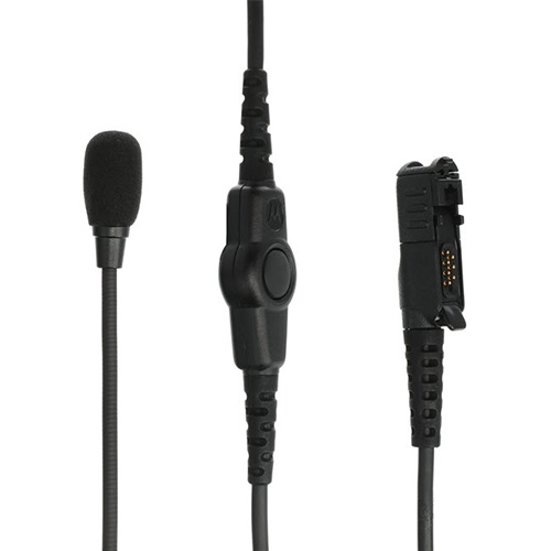 Zwarte dasspeldmicrofoon met kabel, connector en condensator.