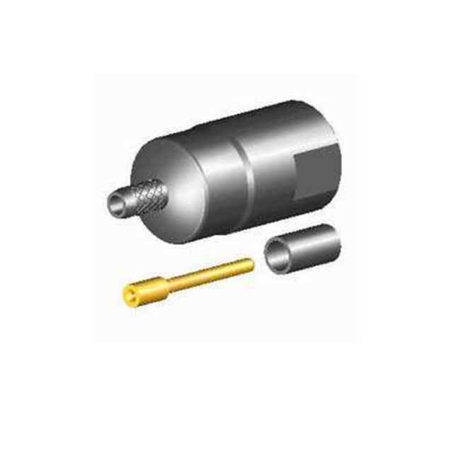 Afbeelding van een coaxkabelconnector met huls en pen.