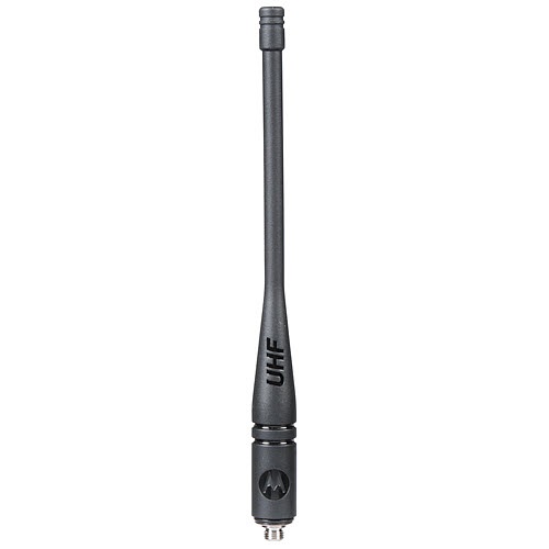 Black UHF antenna with Motorola logo at the bottom.