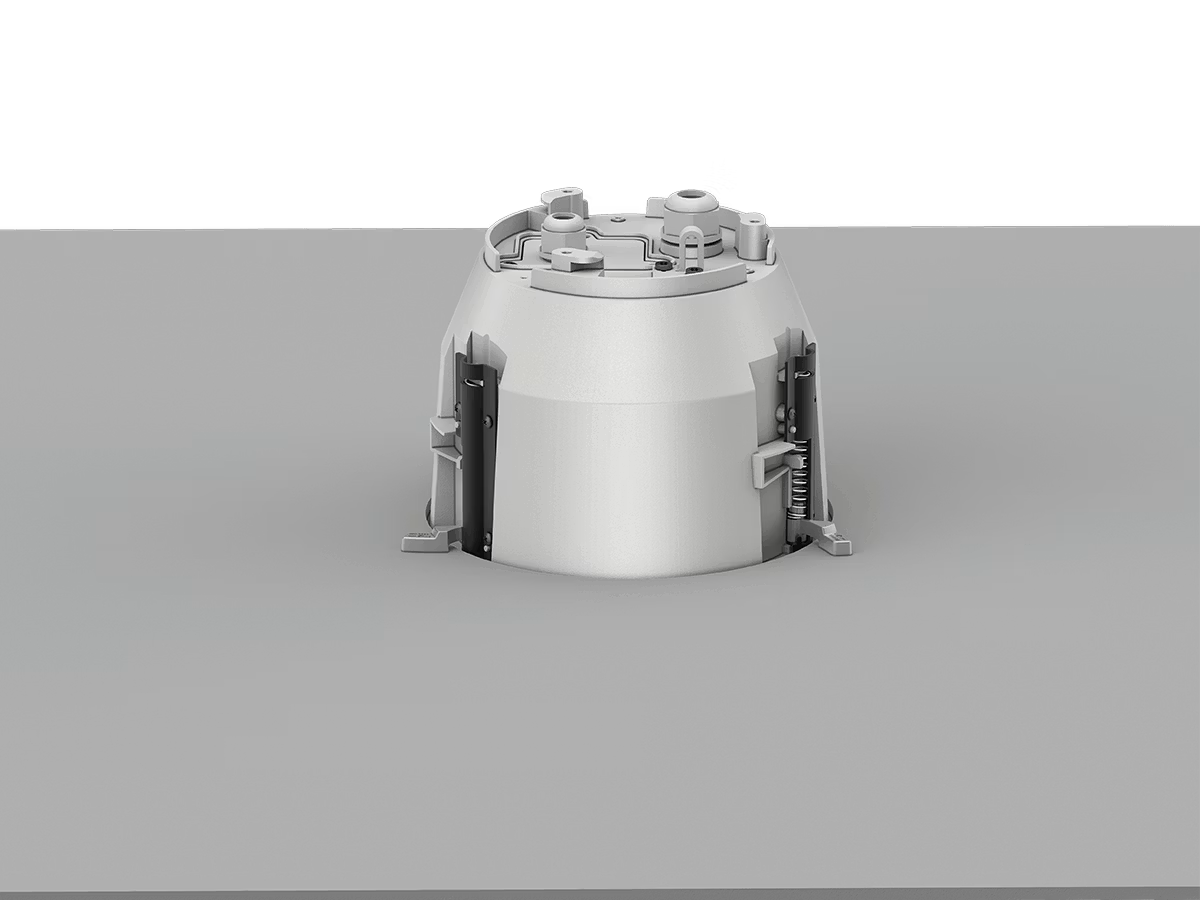 Silver cylindrical socket embedded in table surface.