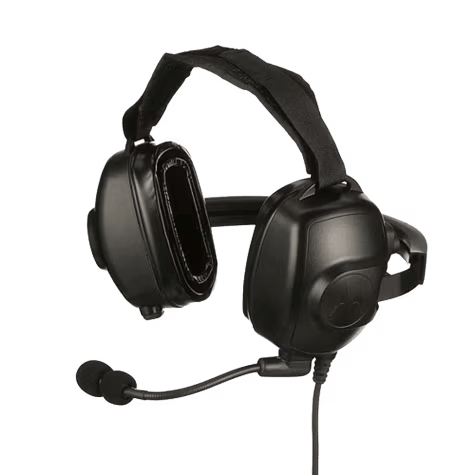 Black headset with microphone and ear cushions
