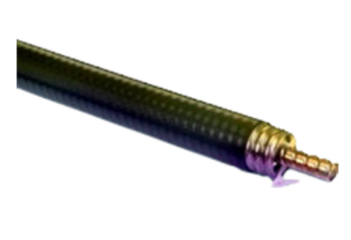 Black insulated hose with gold-colored connector end.
