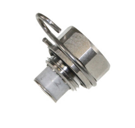 Connecteur métallique avec filetage et mécanisme d'étanchéité.