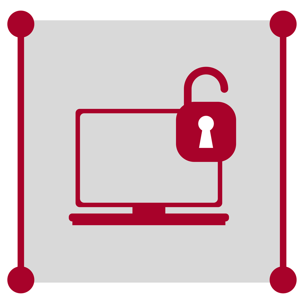 Monitor met ontgrendeld hangslot, symboliseert veiligheidsvrijgave.