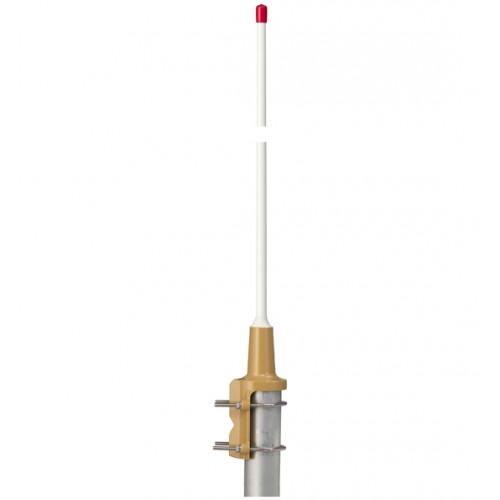 White antenna with a red tip mounted on a silver pole.