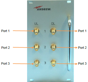 Six gold-plated connectors on metal plate, UL left, DL right.