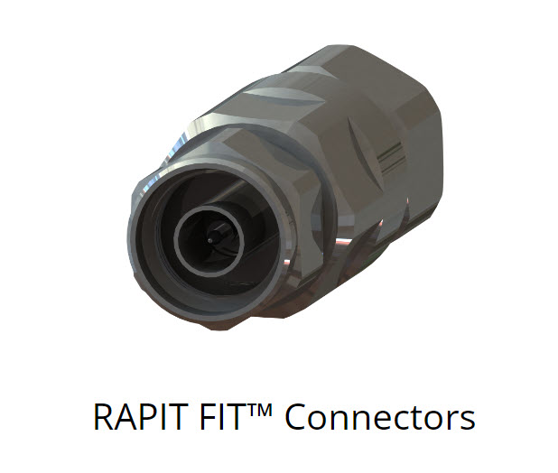 7000_00754464_RFS_01.jpg Metalen connector met zeshoekige structuur en centrale opening, met RAPIT FIT Connectors.