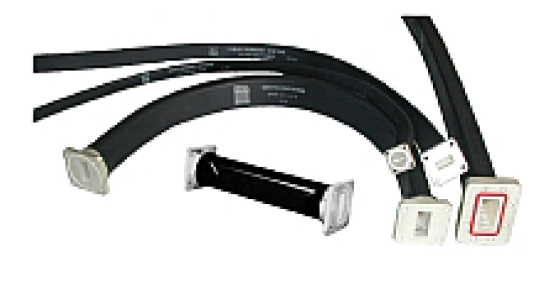 Several black corrugated tubes with white connectors.
