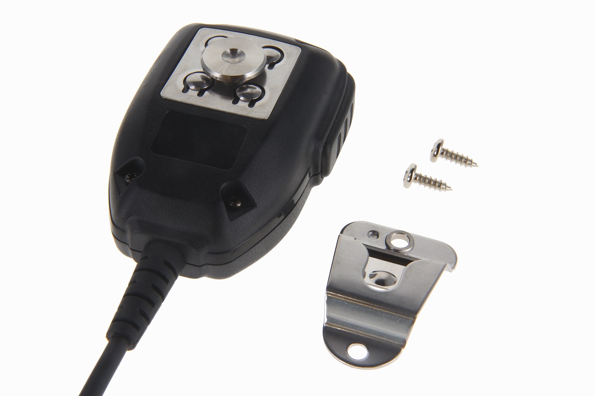 Black cable holder with two screws and metal clip