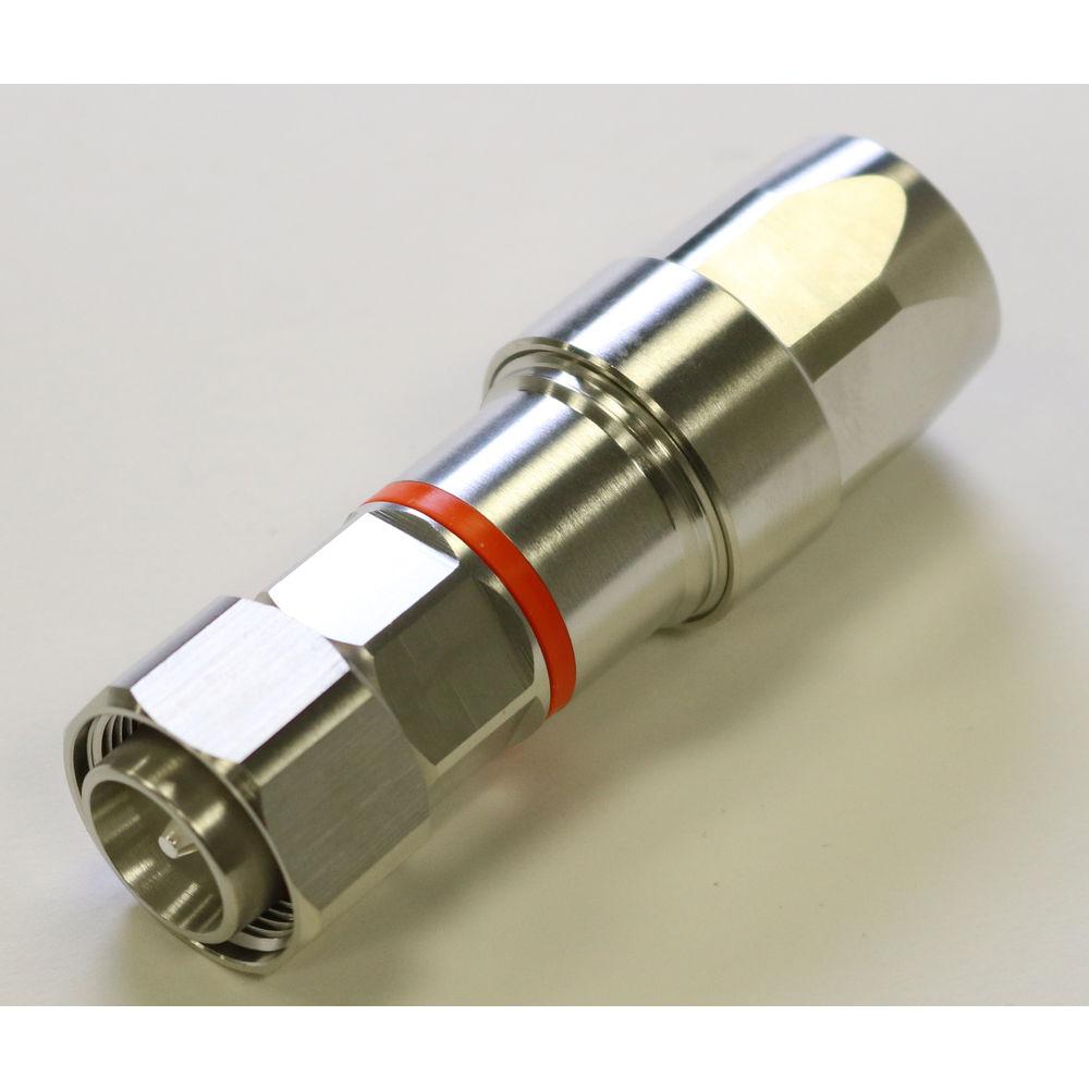 Zilverkleurige metalen connector met oranje ring.