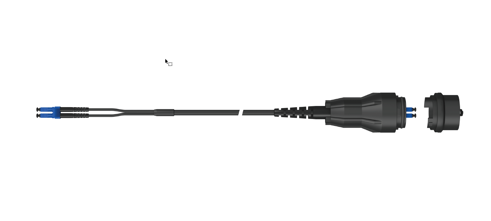 Black cable with blue connector and bayonet lock, shown from the side.