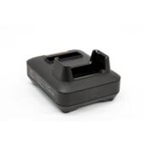 Zwarte lader voor gereedschapsaccu's.